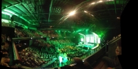 Microsoft holds its conference at the Galen Center.  This year's conference played more to the traditional hard-core gamer than last year's festival of family fare.  Explosions, violence and mayhem were front-and-center, as was connectivity and the expansion of Xbox as the center of living room entertainment, not just a game device.